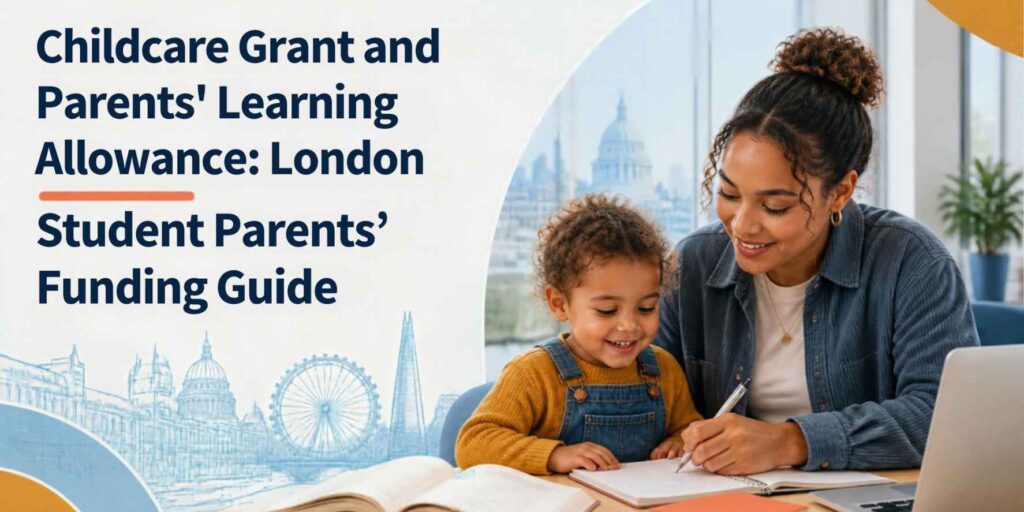 Funding guide banner for London student parents: Childcare Grant and Parents’ Learning Allowance.